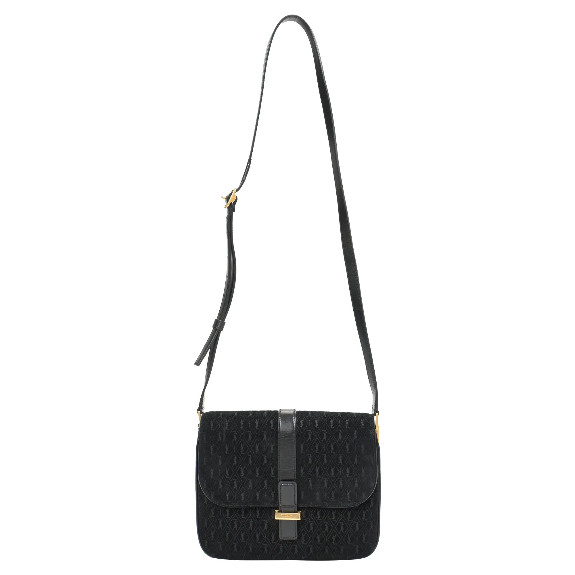 Saint Laurent Monogram All Over Small Satchel in Black Suede
