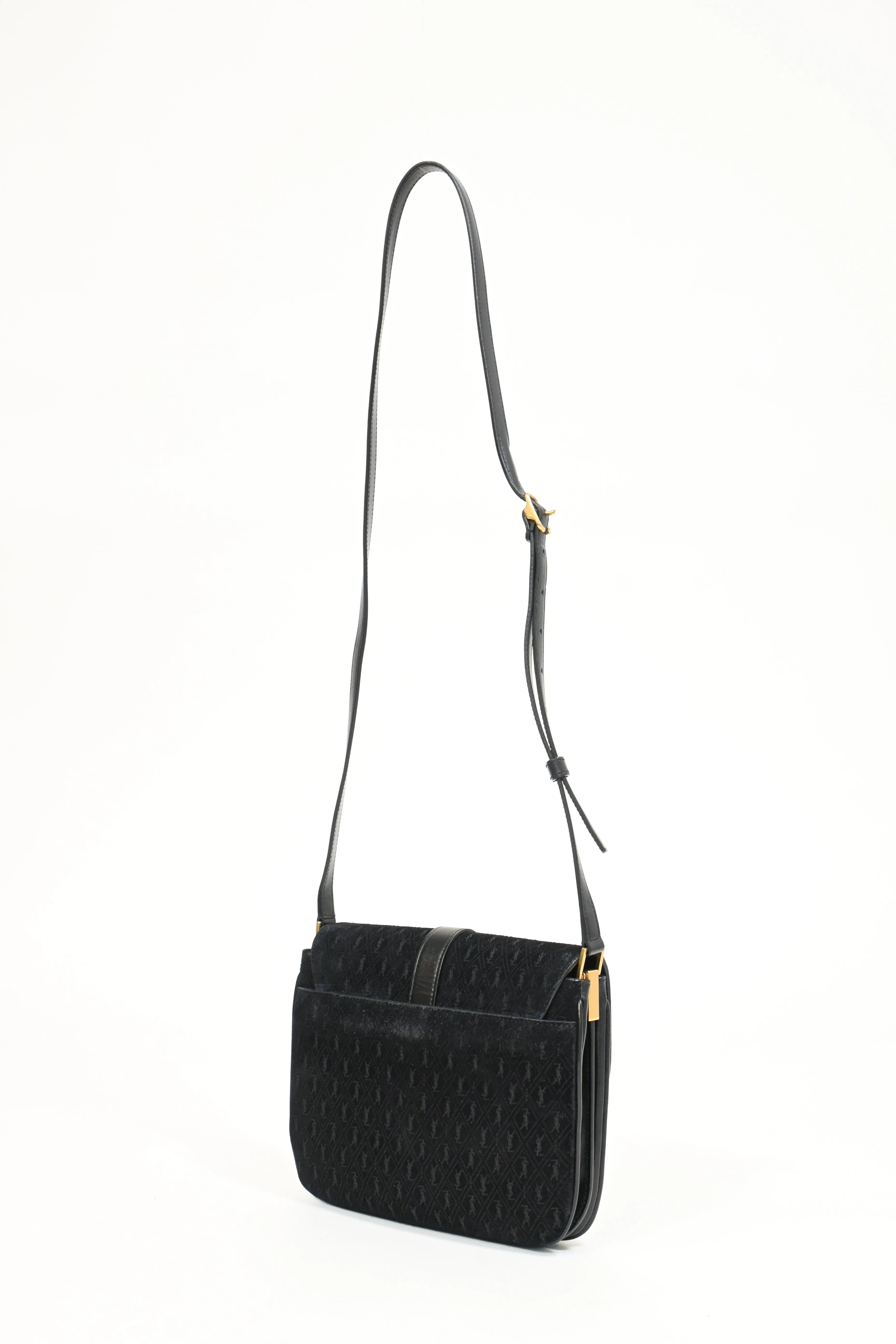 Saint Laurent Monogram All Over Small Satchel in Black Suede
