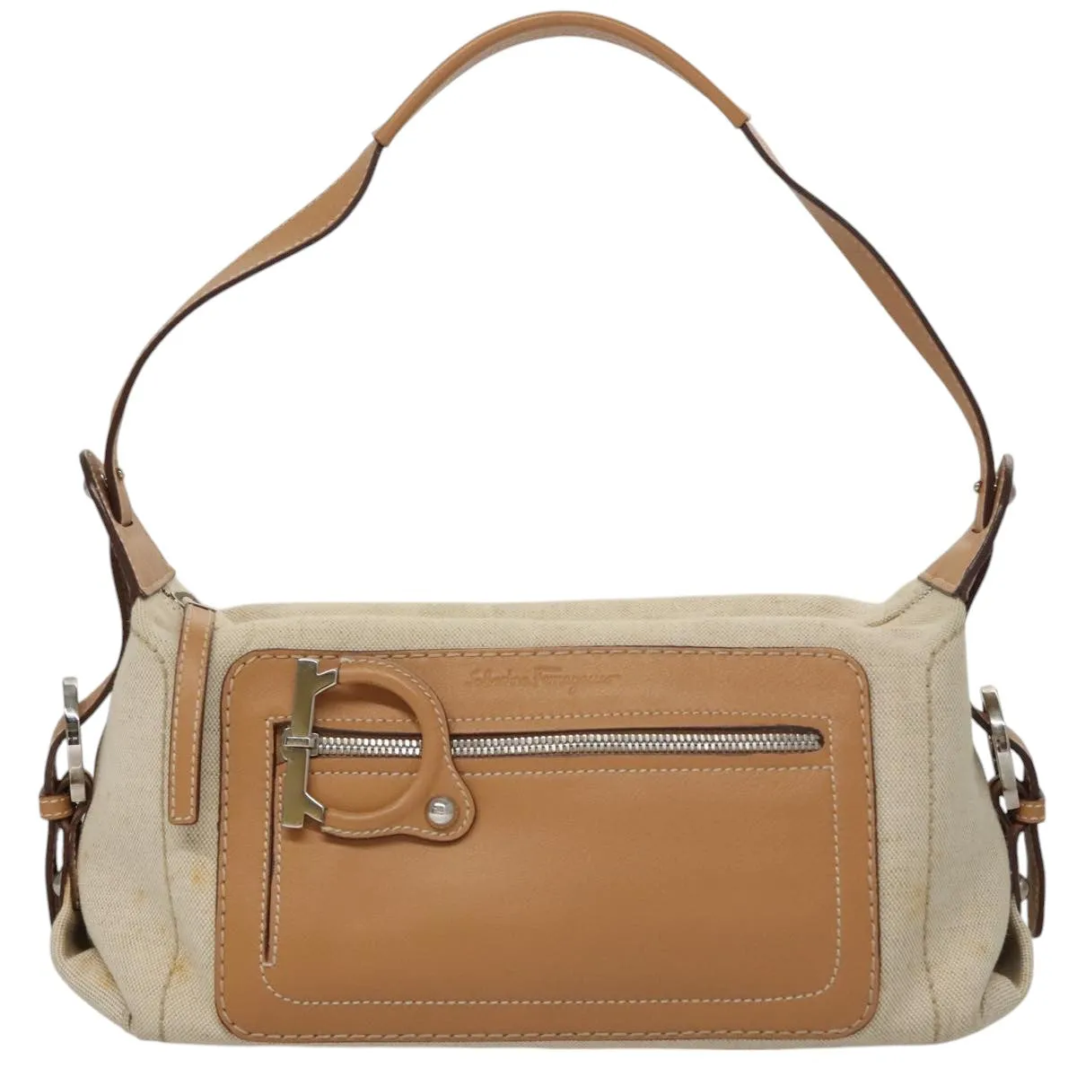 Salvatore Ferragamo Gancini Canvas Shoulder Bag (Pre-Owned)