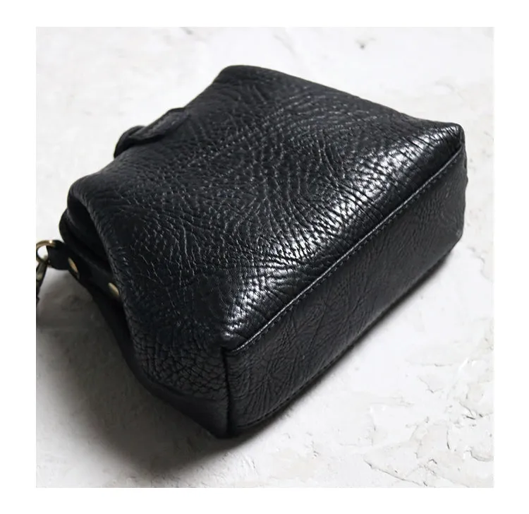 Small Womens Black Leather MIni doctor bag Chain shoulder doctor bag for women