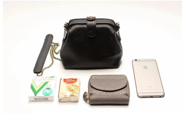 Small Womens Black Leather MIni doctor bag Chain shoulder doctor bag for women