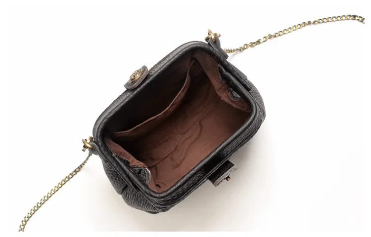 Small Womens Black Leather MIni doctor bag Chain shoulder doctor bag for women
