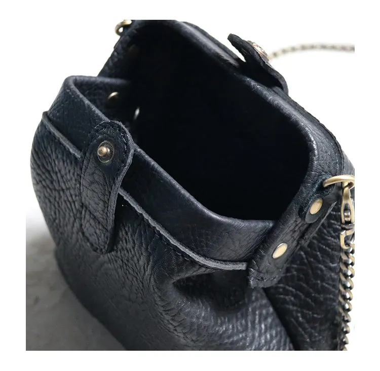 Small Womens Black Leather MIni doctor bag Chain shoulder doctor bag for women