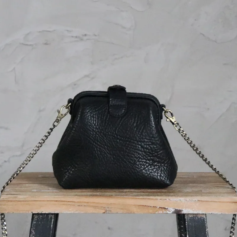Small Womens Black Leather MIni doctor bag Chain shoulder doctor bag for women