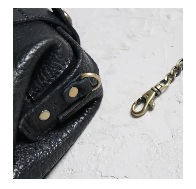 Small Womens Black Leather MIni doctor bag Chain shoulder doctor bag for women
