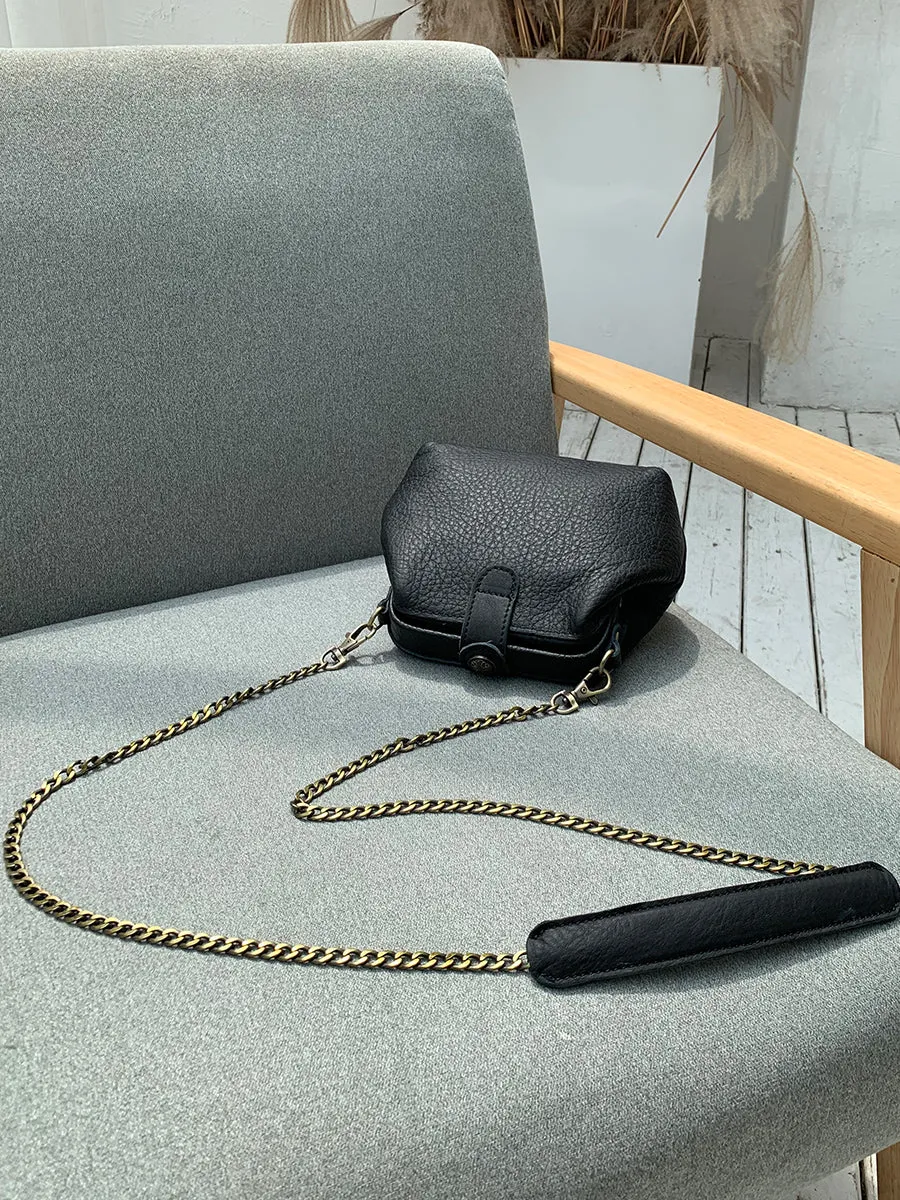 Small Womens Black Leather MIni doctor bag Chain shoulder doctor bag for women
