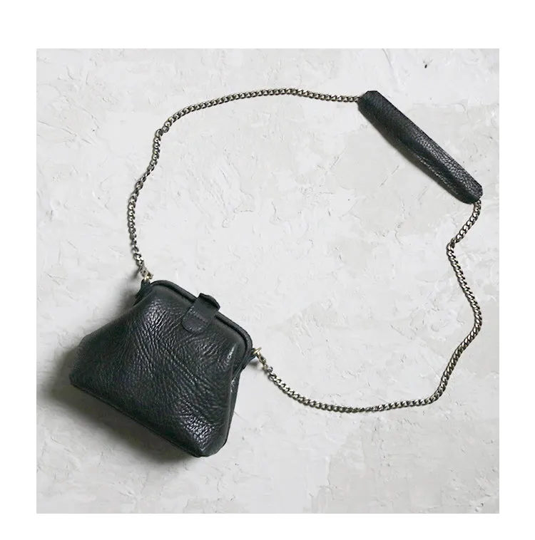 Small Womens Black Leather MIni doctor bag Chain shoulder doctor bag for women