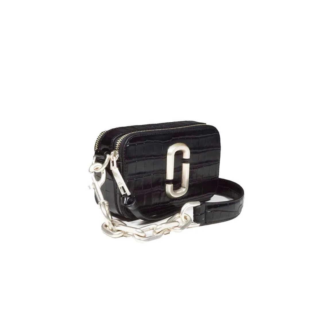 Snapshot Shoulder Bag In Black Croco Leather