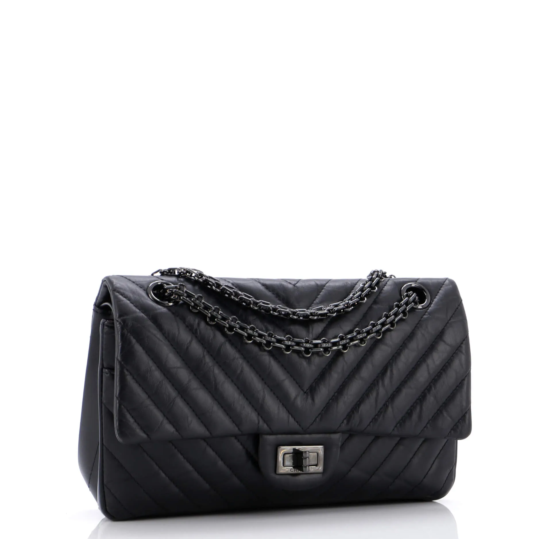 So Black Reissue 2.55 Flap Bag Chevron Aged Calfskin 225