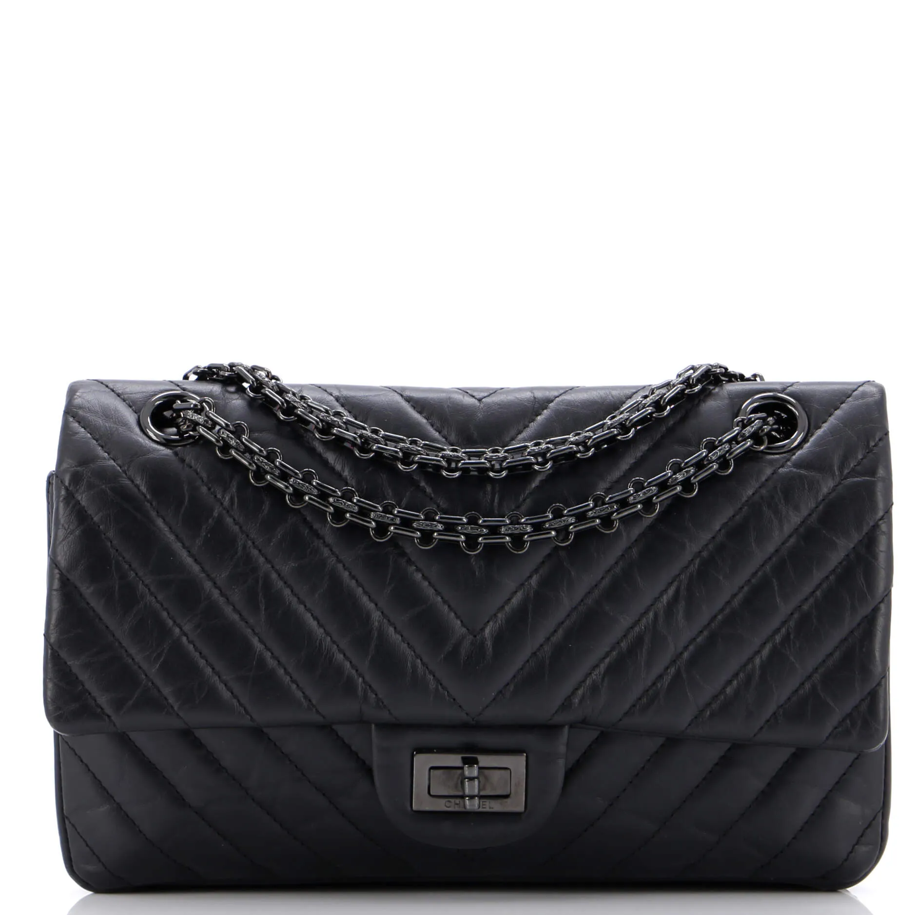 So Black Reissue 2.55 Flap Bag Chevron Aged Calfskin 225