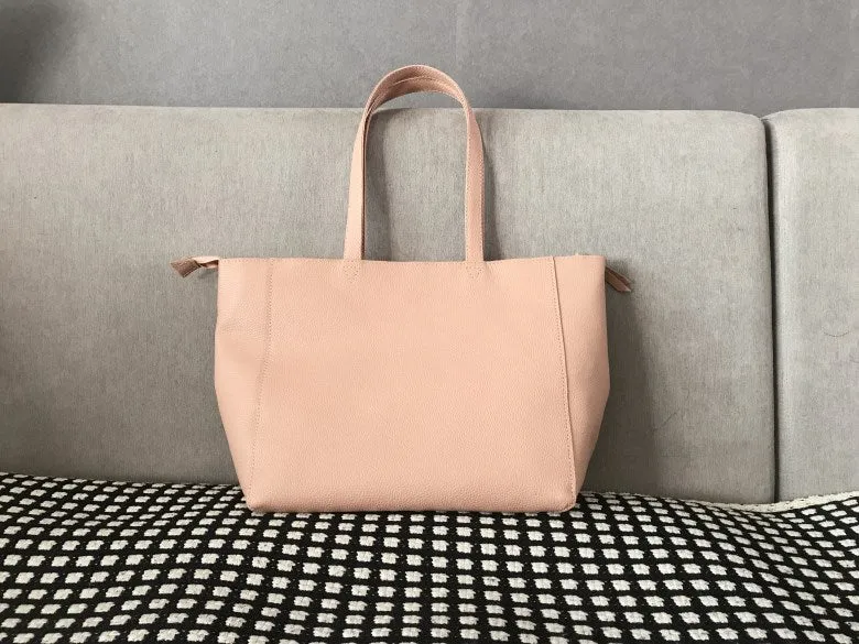 Stylish Womens Pink Leather Tote Bag Shoulder Tote Bag Pink Tote Purse For Women