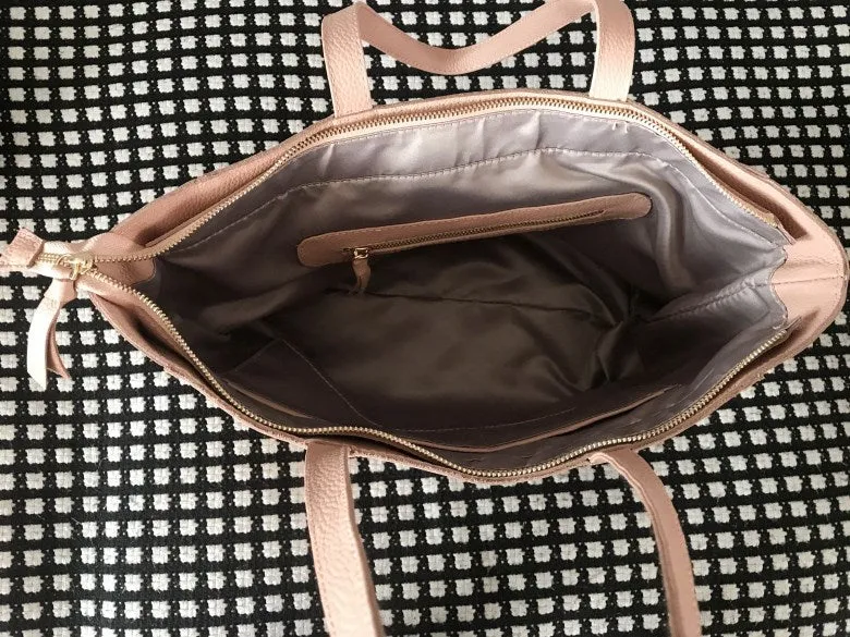 Stylish Womens Pink Leather Tote Bag Shoulder Tote Bag Pink Tote Purse For Women