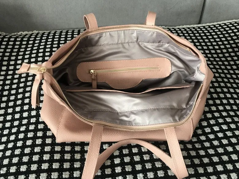 Stylish Womens Pink Leather Tote Bag Shoulder Tote Bag Pink Tote Purse For Women