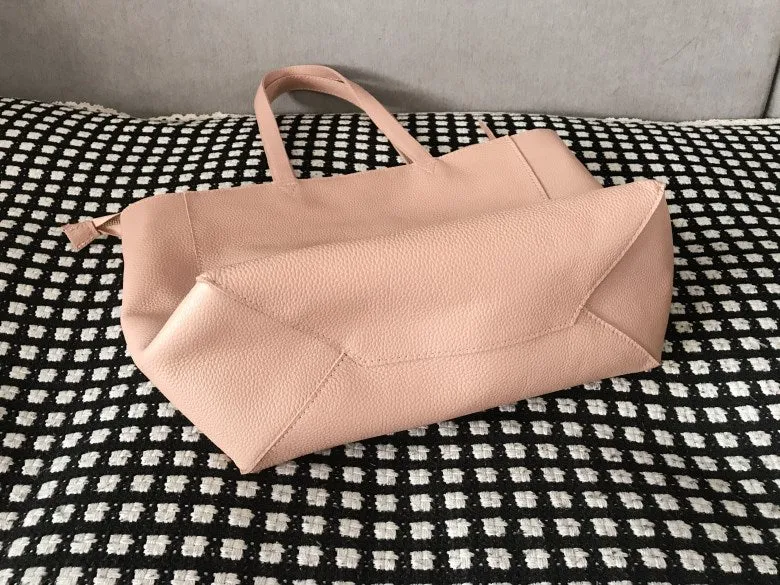 Stylish Womens Pink Leather Tote Bag Shoulder Tote Bag Pink Tote Purse For Women