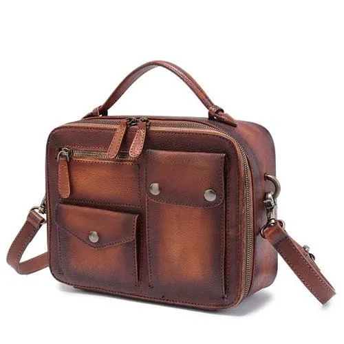 Vintage Brown Womens Leather Satchel Handbag Green Leather Side Shoulder Bag for Ladies