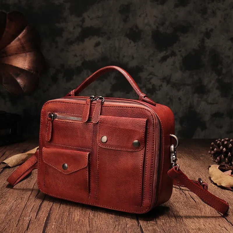 Vintage Brown Womens Leather Satchel Handbag Green Leather Side Shoulder Bag for Ladies