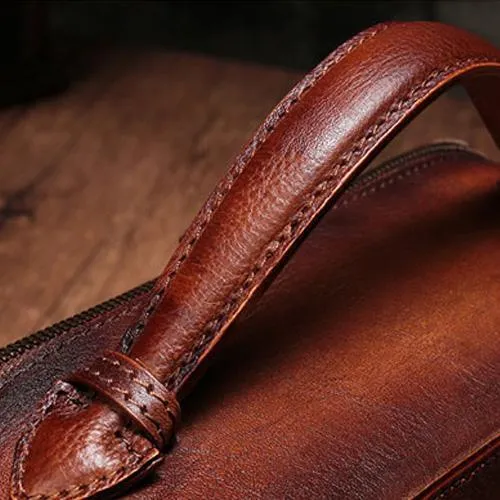Vintage Brown Womens Leather Satchel Handbag Green Leather Side Shoulder Bag for Ladies