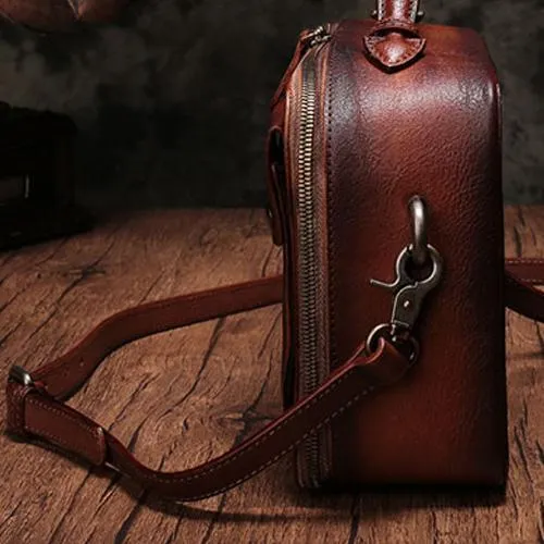 Vintage Brown Womens Leather Satchel Handbag Green Leather Side Shoulder Bag for Ladies