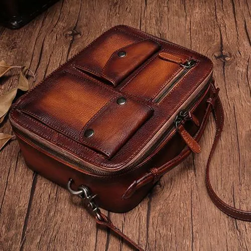 Vintage Brown Womens Leather Satchel Handbag Green Leather Side Shoulder Bag for Ladies