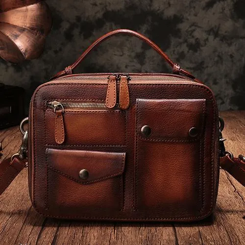 Vintage Brown Womens Leather Satchel Handbag Green Leather Side Shoulder Bag for Ladies