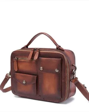 Vintage Brown Womens Leather Satchel Handbag Green Leather Side Shoulder Bag for Ladies