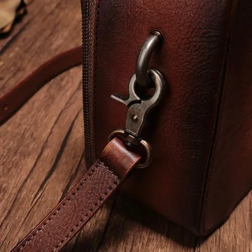 Vintage Brown Womens Leather Satchel Handbag Green Leather Side Shoulder Bag for Ladies