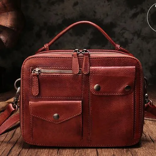 Vintage Brown Womens Leather Satchel Handbag Green Leather Side Shoulder Bag for Ladies