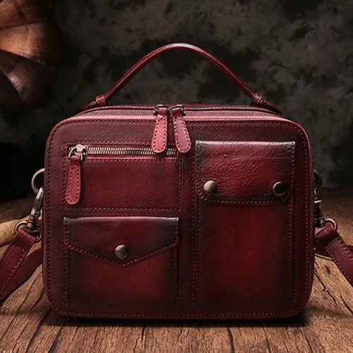 Vintage Brown Womens Leather Satchel Handbag Green Leather Side Shoulder Bag for Ladies