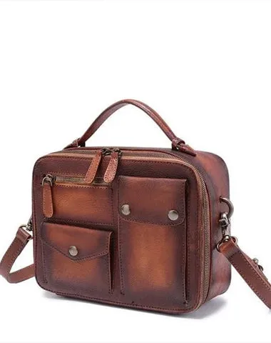 Vintage Brown Womens Leather Satchel Handbag Green Leather Side Shoulder Bag for Ladies