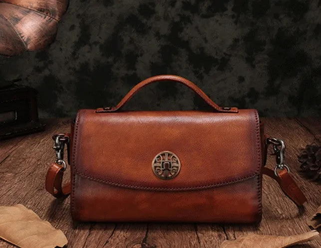 Vintage Handmade Leather Red Womens Handbag Shoulder Bag Red Purse For Women