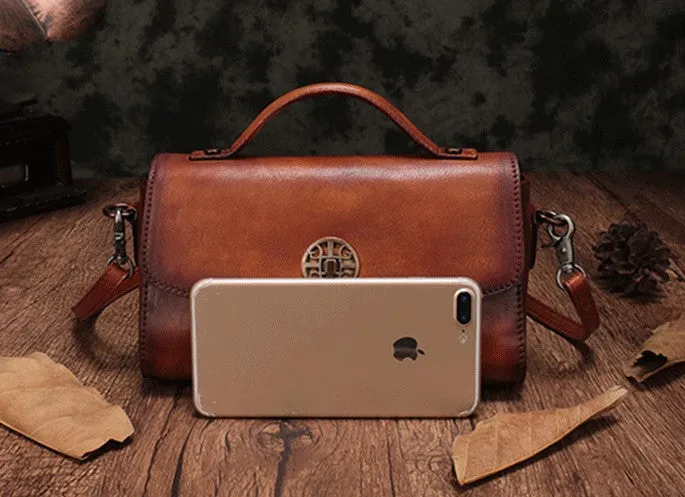 Vintage Handmade Leather Red Womens Handbag Shoulder Bag Red Purse For Women