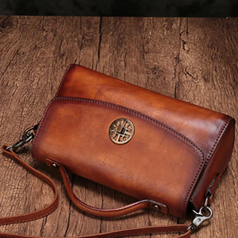 Vintage Handmade Leather Red Womens Handbag Shoulder Bag Red Purse For Women