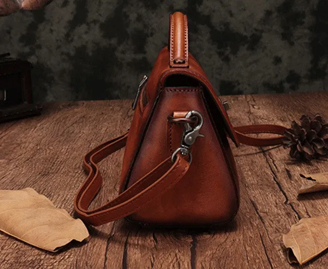 Vintage Handmade Leather Red Womens Handbag Shoulder Bag Red Purse For Women