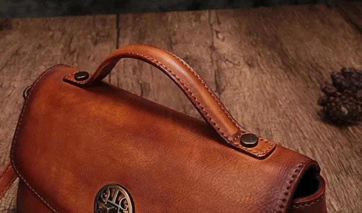 Vintage Handmade Leather Red Womens Handbag Shoulder Bag Red Purse For Women