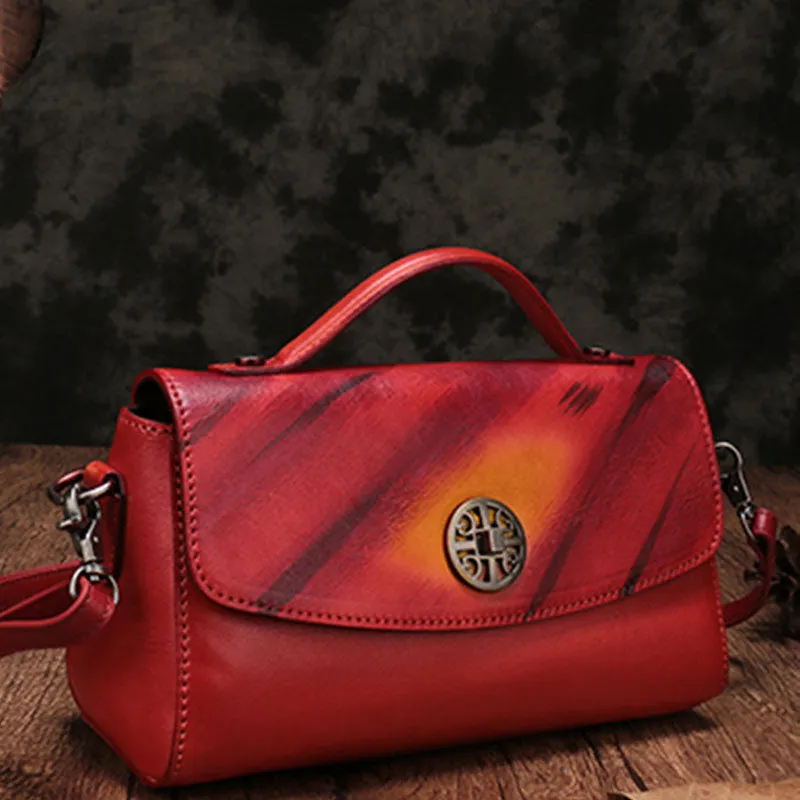 Vintage Handmade Leather Red Womens Handbag Shoulder Bag Red Purse For Women