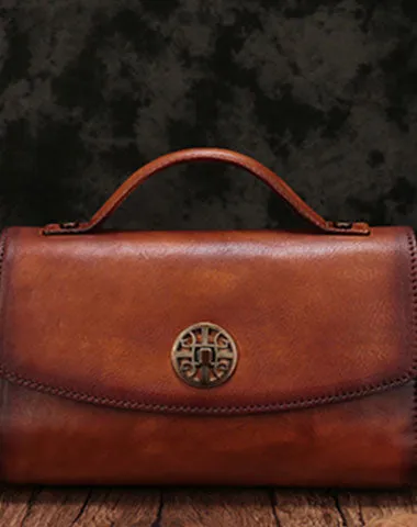 Vintage Handmade Leather Red Womens Handbag Shoulder Bag Red Purse For Women