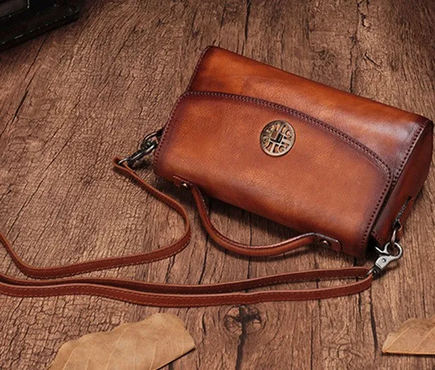 Vintage Handmade Leather Red Womens Handbag Shoulder Bag Red Purse For Women