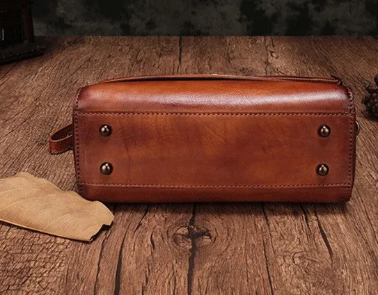 Vintage Handmade Leather Red Womens Handbag Shoulder Bag Red Purse For Women
