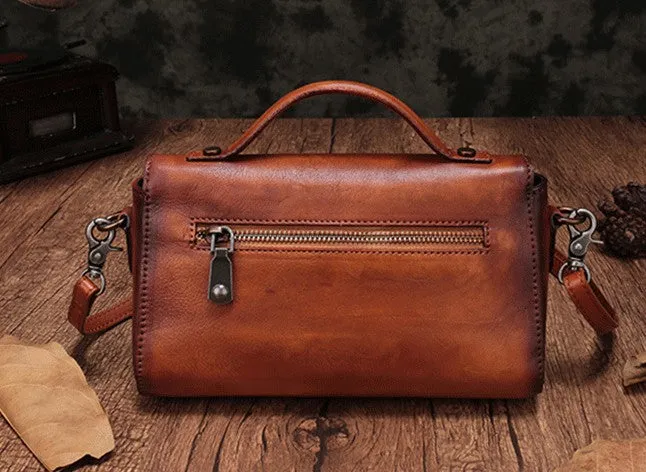 Vintage Handmade Leather Red Womens Handbag Shoulder Bag Red Purse For Women