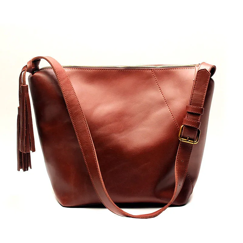 Vintage LEATHER WOMEN Bucket Bag SHOULDER BAG Purse with Tassel FOR WOMEN