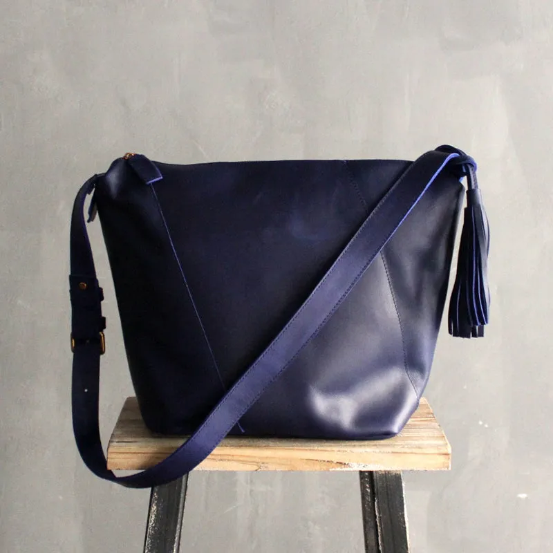Vintage LEATHER WOMEN Bucket Bag SHOULDER BAG Purse with Tassel FOR WOMEN