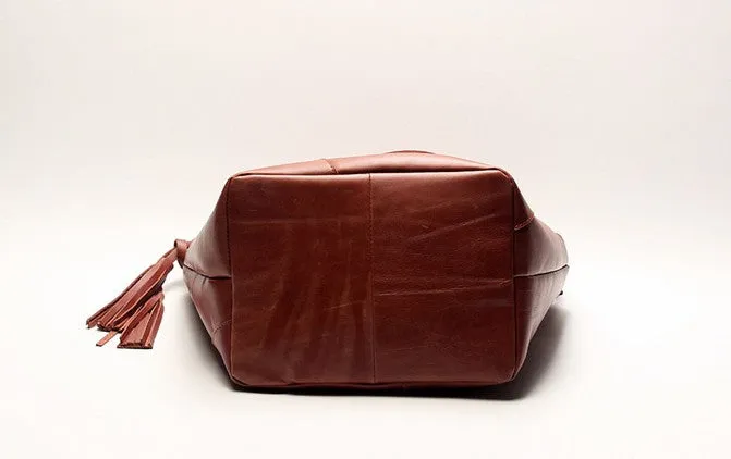 Vintage LEATHER WOMEN Bucket Bag SHOULDER BAG Purse with Tassel FOR WOMEN