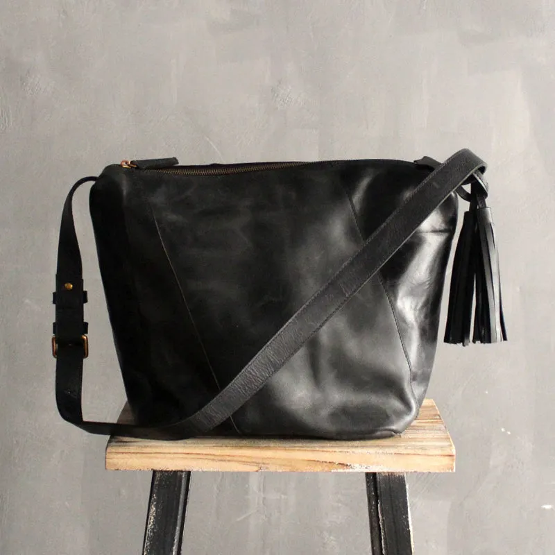 Vintage LEATHER WOMEN Bucket Bag SHOULDER BAG Purse with Tassel FOR WOMEN