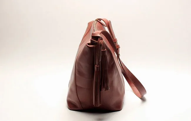 Vintage LEATHER WOMEN Bucket Bag SHOULDER BAG Purse with Tassel FOR WOMEN