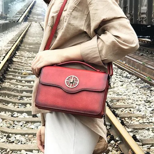 Vintage Womens Brown Leather Satchel Crossbody Bag Small Vintage Style Shoulder Bags for Ladies