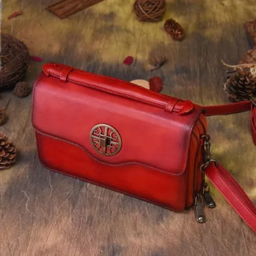 Vintage Womens Brown Leather Satchel Crossbody Bag Small Vintage Style Shoulder Bags for Ladies