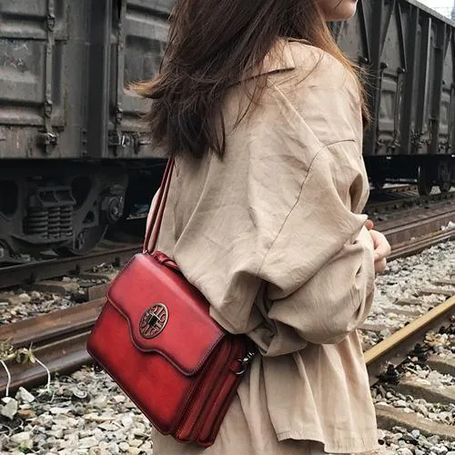 Vintage Womens Brown Leather Satchel Crossbody Bag Small Vintage Style Shoulder Bags for Ladies