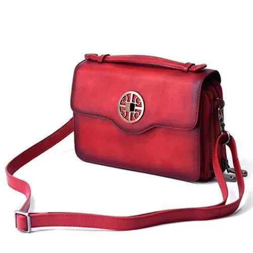 Vintage Womens Brown Leather Satchel Crossbody Bag Small Vintage Style Shoulder Bags for Ladies
