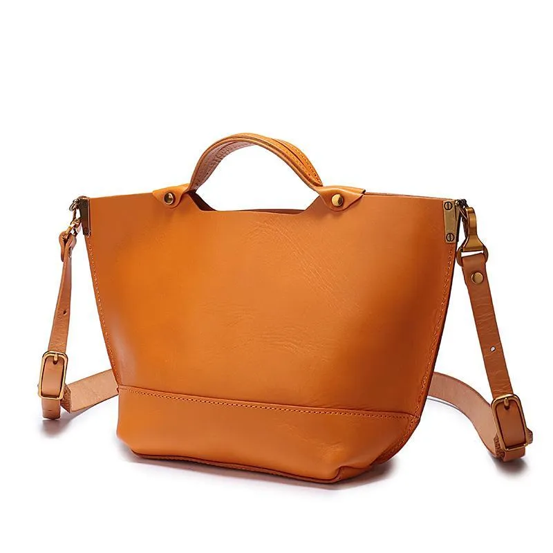 Vintage Womens Brown Leather Tote Purse 12" Shoulder Green Tote Handbags Bags for Ladies