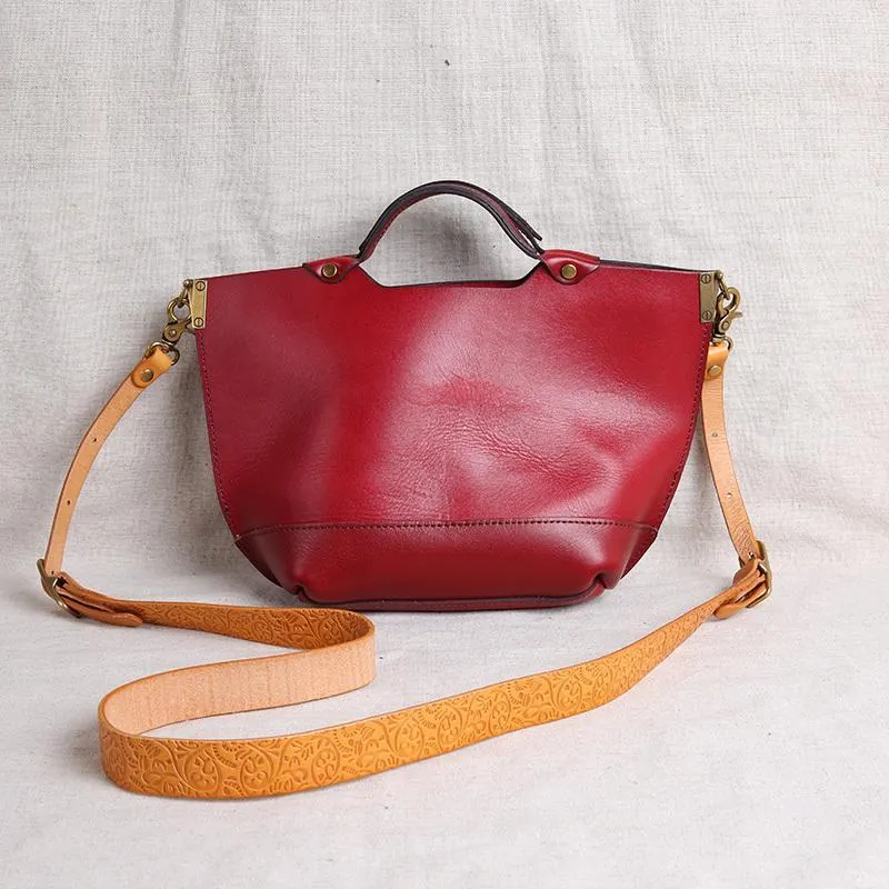 Vintage Womens Brown Leather Tote Purse 12" Shoulder Green Tote Handbags Bags for Ladies